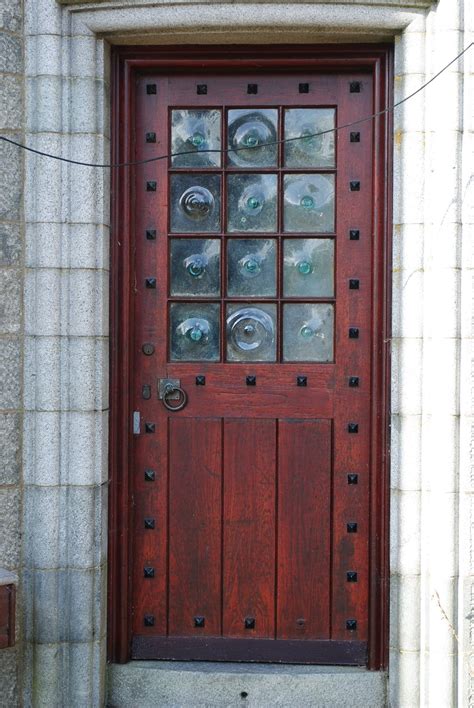 front door with bullseye glass